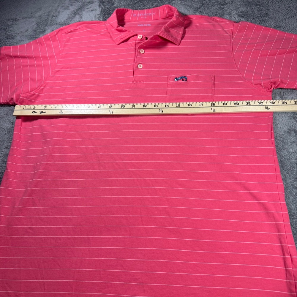 BDRADDY Mens L Coral Pink Striped Pima Cotton Stretch Golf Polo Shirt River Oaks - Picture 5 of 8